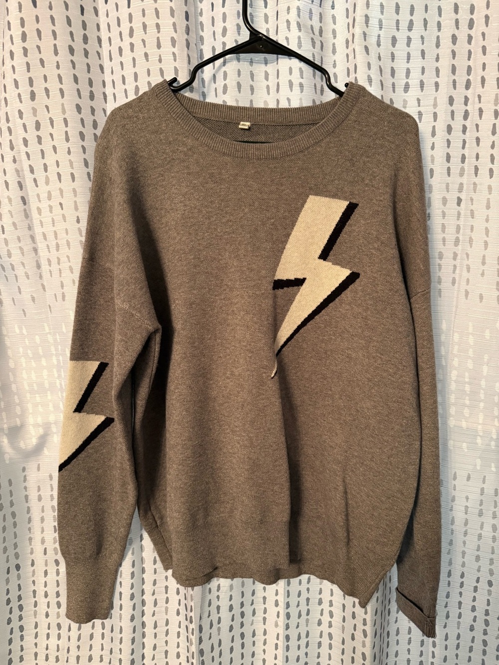 Taupe Crewneck Sweater with Lightning Motif